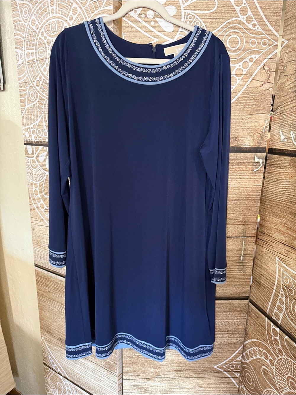Michael Kors Navy Long-Sleeve Dress with Embroidered Trim